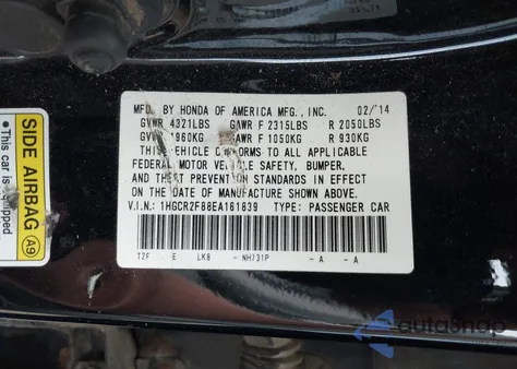 2014 Honda Accord Exl z USA, uszkodzony, nr VIN 1HGCR2F88EA161839